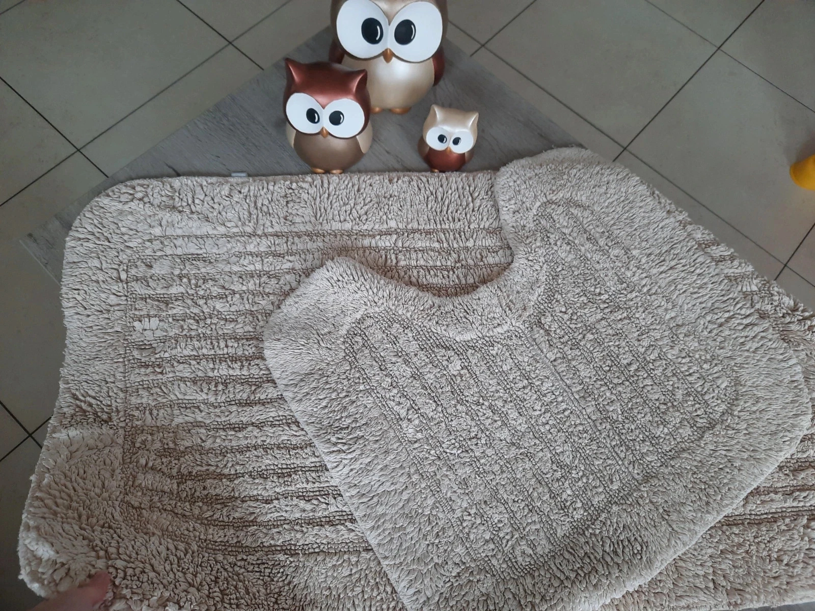 1 tapis de bain beige et tapis de toilette
